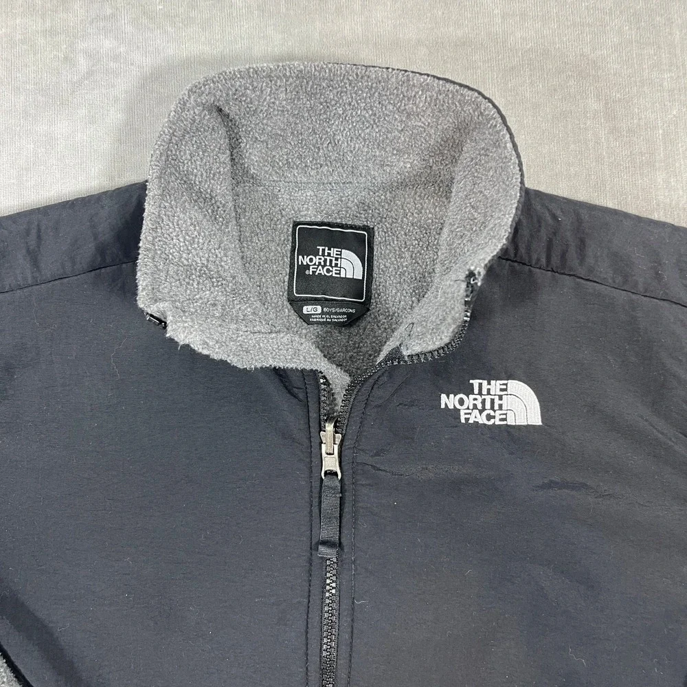 The North Face Denali Boys Large Gray Black Full Zip Fleece‎ Jacket